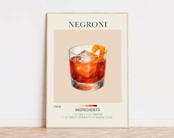 Negroni Print, Cocktail Wall Art, Bar Cart Art, Cocktail Recipe Art, Signature Drink, Aesthetic Wall Art, Museum Quality Art Print