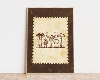 Vintage Mushroom Poster, Rustic Fungi Illustration, Kitchen Wall Art, Retro Print