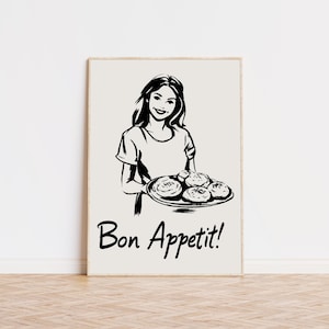 Bon Appetit プリント、キッチン ウォール アート、トレンディなアート プリント、プレッピーな部屋の装飾、美しいウォール アート、美術館品質のアート プリント