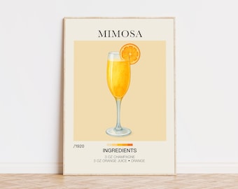 Mimosa Print, Cocktail Wall Art, Bar Cart Art, Cocktail Recipe Art, Signature Drink, Aesthetic Wall Art, Museum Quality Art Print