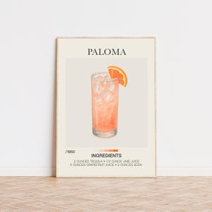 Paloma Print, Cocktail Wall Art, Bar Cart Art, Cocktail Recipe Art, Signature Drink, Aesthetic Wall Art, Museum Quality Art Print