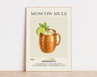 Moscow Mule Print, Cocktail Wall Art, Bar Cart Art, Cocktail Recipe Art, Signature Drink, Aesthetic Wall Art, Museum Quality Art Print