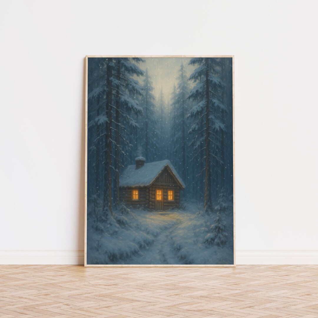 Cozy Winter Cabin Print, Snowy Forest Art - Etsy
