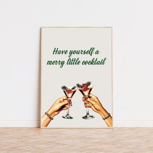 Kerstcocktailprint, kerstprint, barwagenkunst, trendy kunstprints, preppy kamerdecoratie, esthetische muurkunst, museumkwaliteit kunstprint