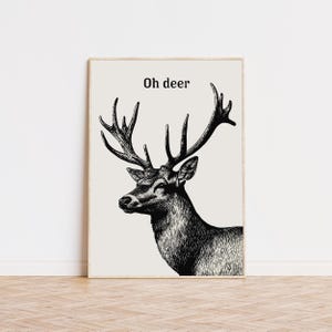 Oh Deer プリント、レトロなクリスマス ウォール アート、バー カート アート、トレンディなアート プリント、プレッピーな部屋の装飾、美的ウォール アート、美術館のアート プリント