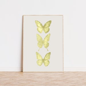 Żółty motyl, żółte wydruki artystyczne, sztuka na wózku barowym, modne wydruki artystyczne, wystrój pokoju Preppy, estetyczna sztuka ścienna, wydruk artystyczny jakości muzealnej