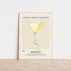 Lemon Drop Martini Print, Cocktail Wall Art, Bar Cart Art, Cocktail Recipe Art, Signature Drink, Aesthetic Wall Art, Museum Quality Art