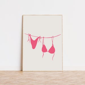 Pink Bikini Print, Girly Beach Print, Bar Cart Art, Trendy Art Prints, Preppy Room Decor, Aesthetic Wall Art, Museum Quality Art Print