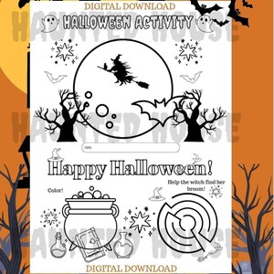 Hexe & Hexenkessel Halloween Aktivitäten Bogen - druckbares Labyrinth + Malseite für Kinder