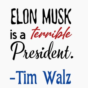 Elon Musk ist ein schreckliches Präsident Shirt | Lustiges Polit-T-Shirt | Anti-Elon Moschus Tee | Tim Walz Tee | Unisex T-Shirt