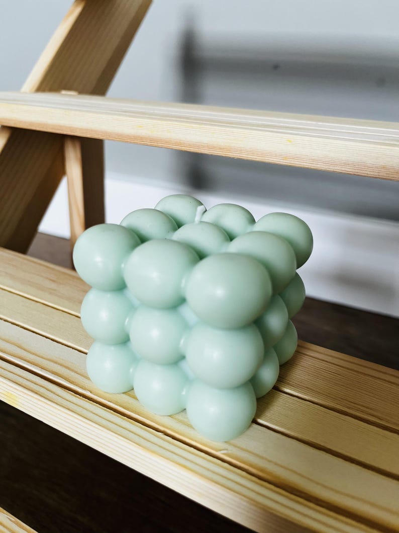 Mint green bubble cube candle