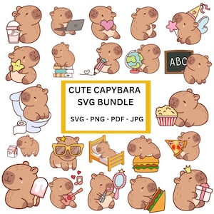 Cute Capybara SVG Bundle | Kawaii Capybara Clipart | Capybara Digital Stickers & Designs