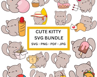 Uroczy Kitty SVG Bundle | Uroczy kot Clipart | Pobieranie cyfrowe | Idealny do Cricut i sublimacji