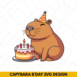Cute Capybara Birthday PNG | Funny Party Animal Clipart | Capybara with Cake Sublimation Design | Digital Download for Shirts, Mugs, Crafts