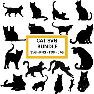 黒猫のシルエット SVG バンドル | 猫のクリップアート | デジタル ダウンロード | Cricut と昇華転写に最適