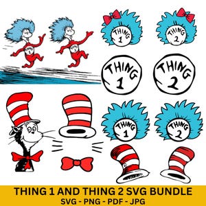 Thing 1 and Thing 2 SVG Bundle | Cartoon Character Cut Files | Digital Download for Cricut & Sublimation