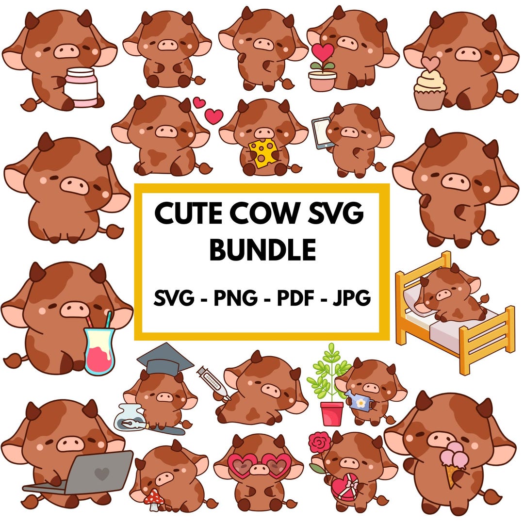 Cute Cow SVG Bundle | Kawaii Farm Animal Clipart | Digital Download PNG ...