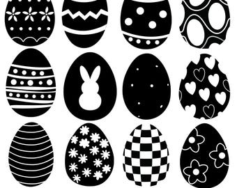 Påskäggs-SVG-paket: Kanin- och mönsterdesigner (digitala filer)