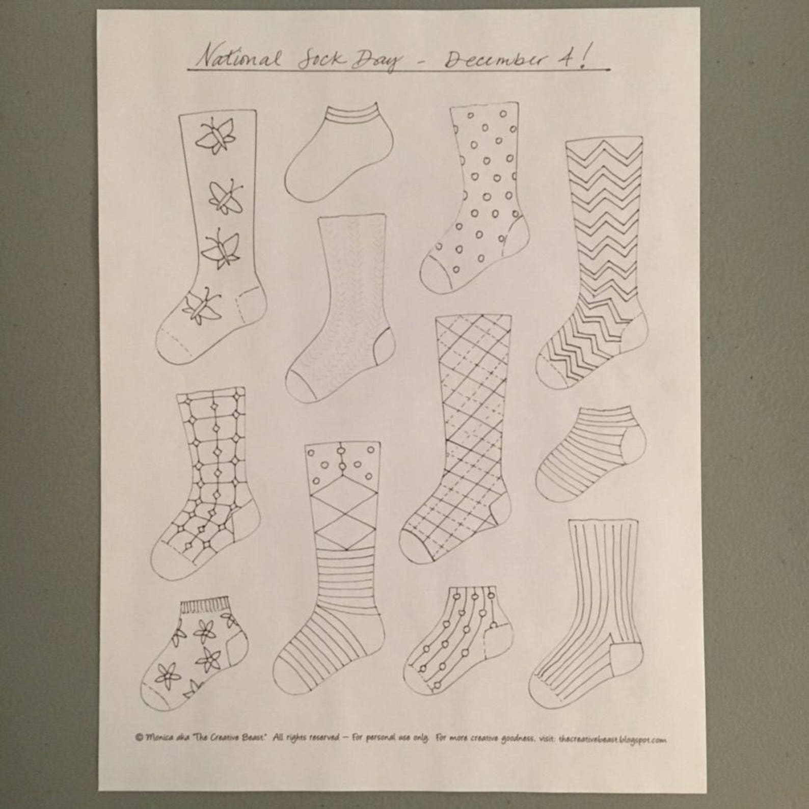 Coloring Page, National Sock Day, Coloring for Adults, Coloring for ...