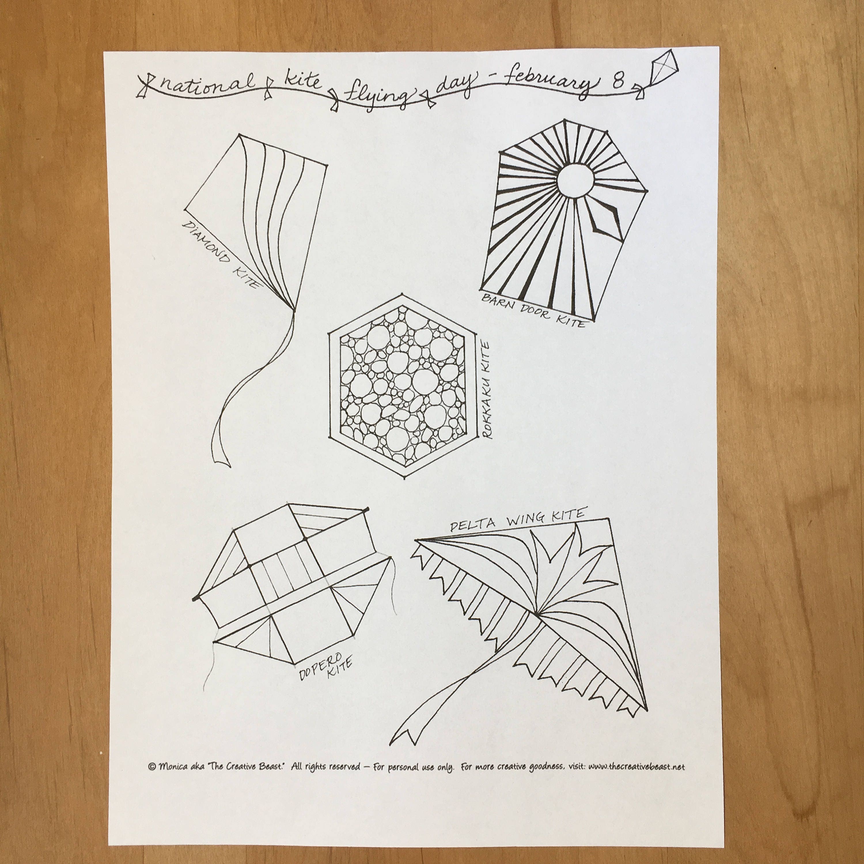 Coloring Page, Kite Flying Day, Kites, Coloring for Adults, Coloring for Relaxation, Original ...