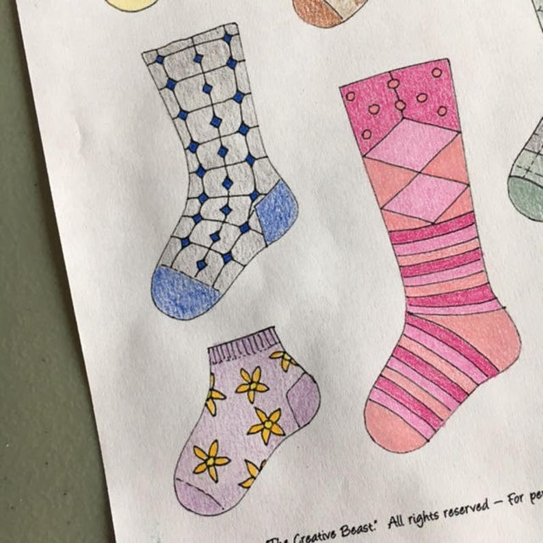 Coloring Page, National Sock Day, Coloring for Adults, Coloring for ...