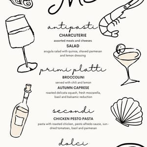 Amalfi Italienisch inspiriertes Dinner Party Menü Bearbeitbare Digital Download Canva