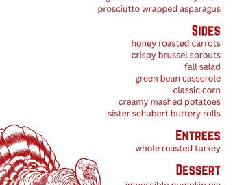 Thanksgiving Dinner Menu Editable Digital Download Canva