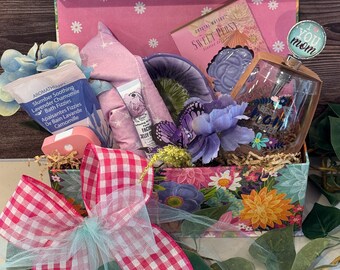 Presentkorg för avkoppling, lavendel-spa-set, vinglas, självvårdspaket, unik present till henne
