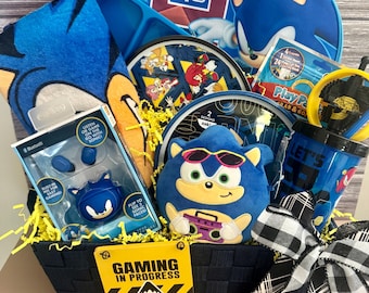 Sonic presentkorg | Gamerpresenter för barn | Födelsedagspresent för pojkar | Lägerpresenter