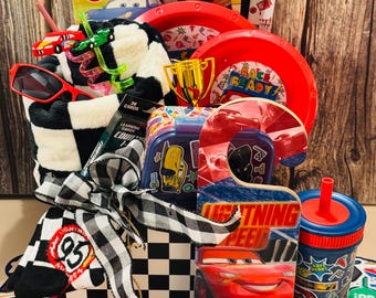 Disney Cars Gift Basket | Lightning McQueen Summer Gift Box | Kids Graduation Gift | Race Car Theme Basket | Boys Summer Surprise Gift