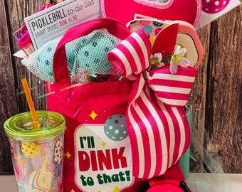 Cesta de regalo de pickleball para mujer / Set de regalo divertido Dink / Bolso rosa para amantes del pickleball, vaso térmico / Regalo de cumpleaños para jugadoras de pickleball