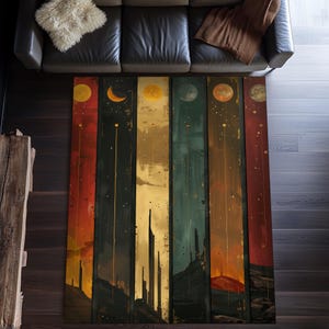 Moon Phases Rug, Artistic Rug, Planet Themed Rug, Colorful Rug, Astrology Decor Rug, Moon Decor, Home Decor, Modern Art, Creative Rug Design