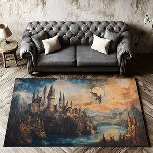 Wizard School Rug, Mythical Scene, Fly Away to Hogwarts, Movie Rug, Magical Adventure Rug, Potter Fan Rug, Youth Room Rug, Custom Rugs,