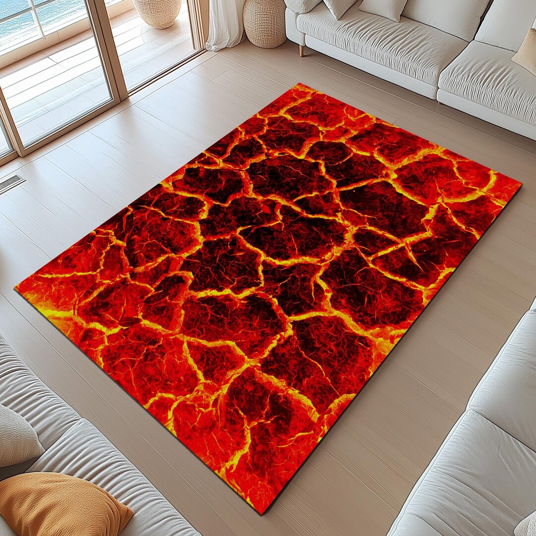 Balcanic Rug Lava, Volcanic Rug, 3D Huge Crack Rug, Volcano Floor Rug, Lava Rug ...
