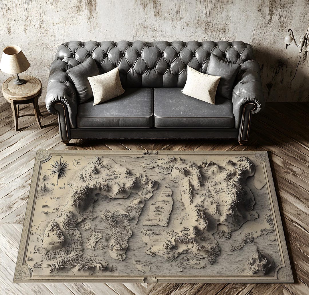 3D Map, Middle Earth Rug, Fantasy Map Rug, Rugs for Living Room, Custom ...