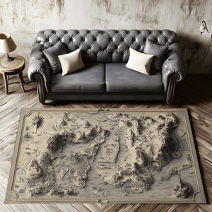 Mappa 3D, tappeto della Terra di Mezzo, tappeto con mappa fantasy, tappeti per soggiorno, tappeti personalizzati, mondo immaginario, cartografia dettagliata, rosa dei venti, arte 3D