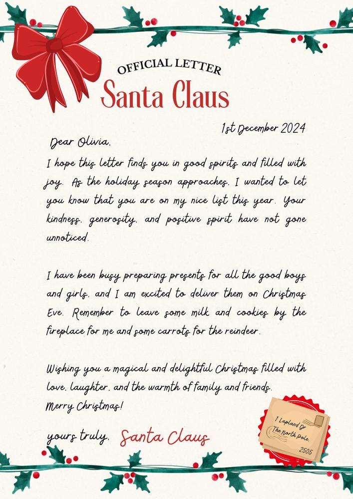 EDITABLE Letter From Santa Template Personalised Christmas Letter for