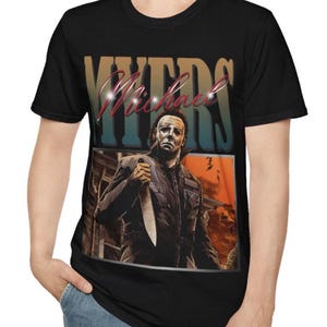 Horror Halloween uniseks softstyle T-shirt, Myers Scary shirt, griezelige film T-shirt, spooky design top, Michael Myers graphic tee