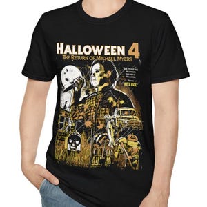 Horror Halloween 4 uniseks softstyle T-shirt, Myers Scary shirt, griezelige film T-shirt, spooky design top, Michael Myers graphic tee