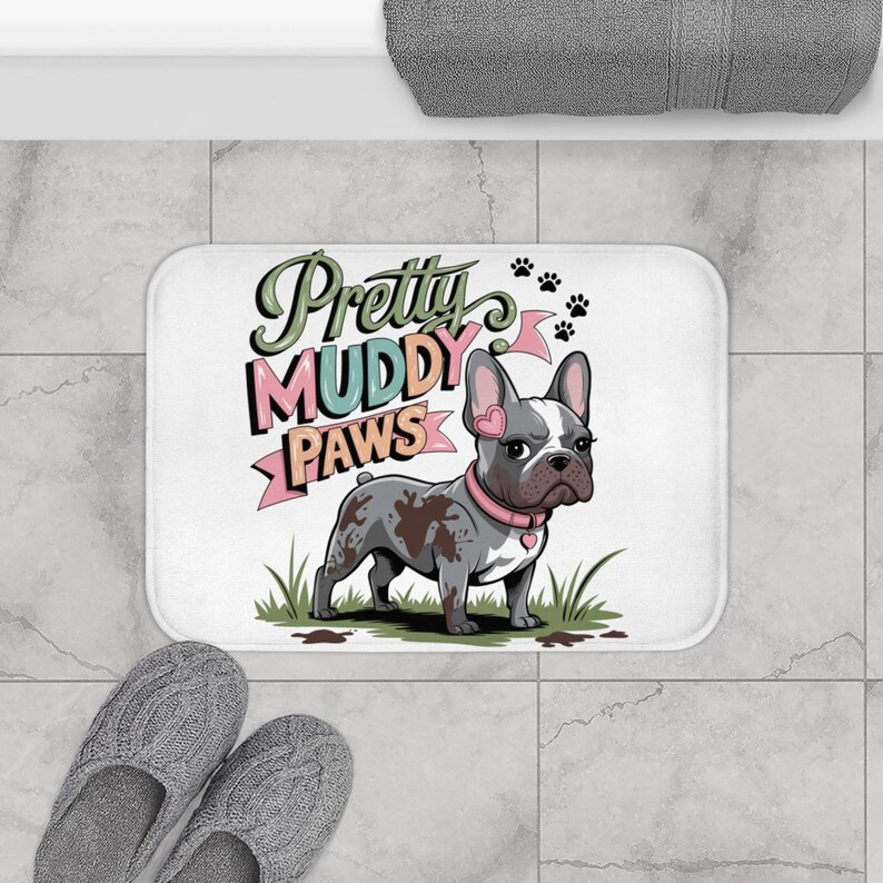 Cute Dog Bath Mat Perfect for Pet Lovers, Muddy Paws Design, Home Decor