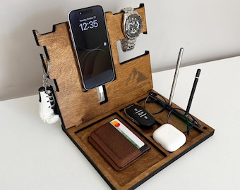 Personalized Wood Docking Station: Custom Desk Organizer