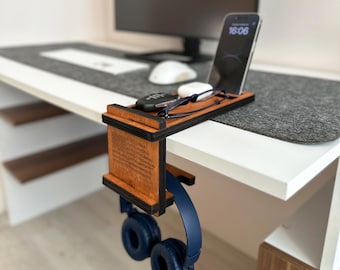 Personalized Desk Organizer Phone Stand-Wood Desk Organizer-Custom Desktop Shelf-Desk Organization Headphones Holder-Desk Accessories Gifts