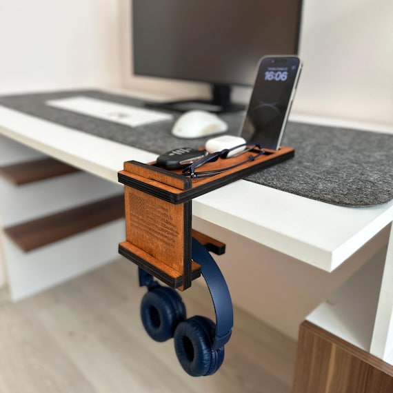 Personalized Desk Organizer Phone Stand-wood Desk Organizer-custom Desktop Shelf-desk Organization Headphones Holder-desk Accessories Gifts