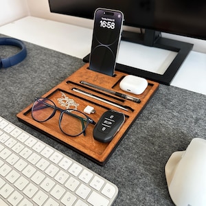 Personalized Wood Desk Organizer for Home Office-Desk Tray Organizer-Catch All Tray Desk Organizer-Desk Organizer Gift-Xmas Gift for Desk