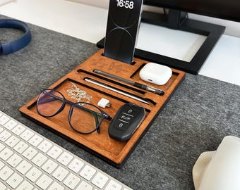 Personalized Wood Desk Organizer with Phone Stand