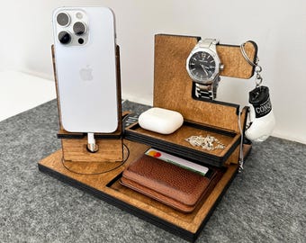 Personalized Wood Docking Station: Phone, Watch & Valet Organizer