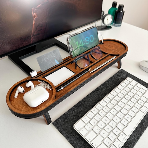 Organizador de escritorio de madera personalizado - Accesorios de oficina - Soporte personalizado para tablet y teléfono - Estación de acoplamiento personalizada - Regalo organizador personalizado