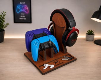 Personalized Headset Stand-Gamer Room Gift-Father Day Gift for Dad-PS Controller Stand-Game Lover Gift-Headphone Hanger Stand-Christmas Gift