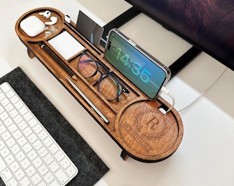 Organizer da scrivania in legno personalizzato, stazione di ricarica, docking station