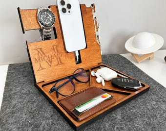 Personalized Wood Docking Station - Custom Nightstand Organizer